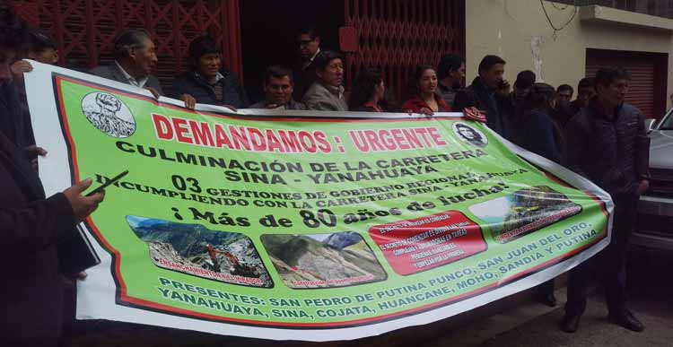 Piden culminación de  carretera Sina Yanahuaya