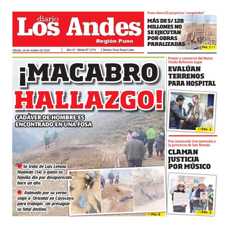 PUNO: Diario los Andes 26/10/2024