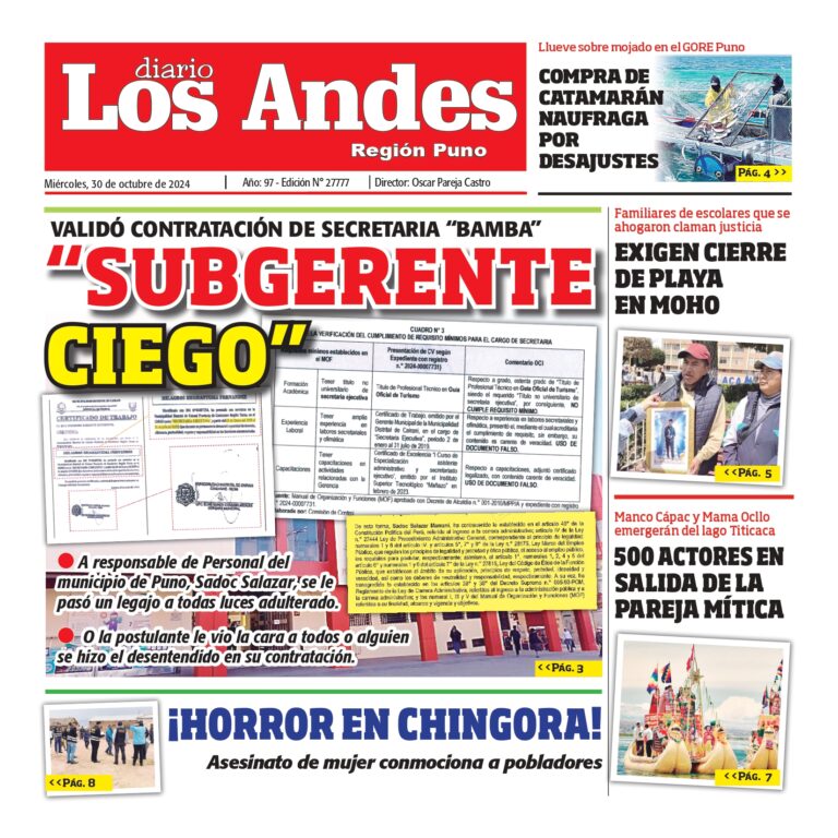 PUNO: Diario los Andes 30/10/2024