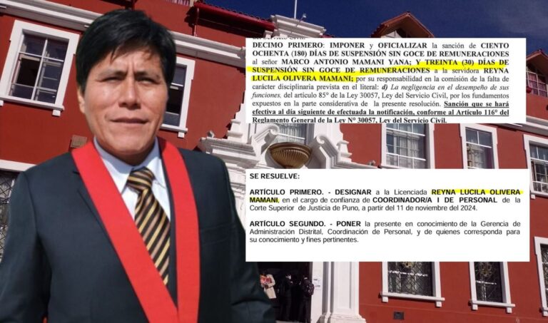 Presidente de la Corte Superior de Justicia de Puno designa como Coordinadora de Personal a trabajadora sancionada