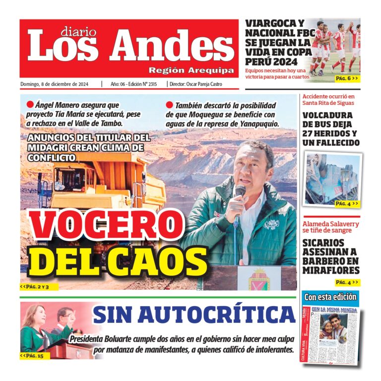 AREQUIPA: Diario los Andes 08/12/2024