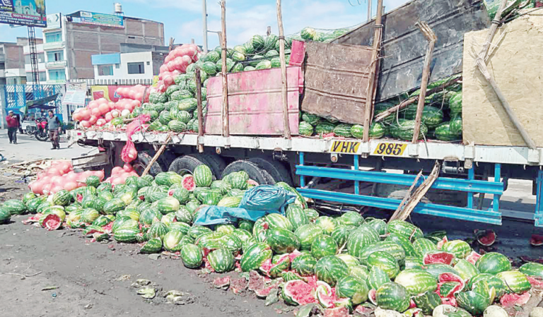 Arequipa: tráiler sin control se lleva seis puestos de fruta en Río Seco