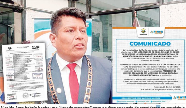 Arequipa: suspenden labores en municipalidad de Hunter