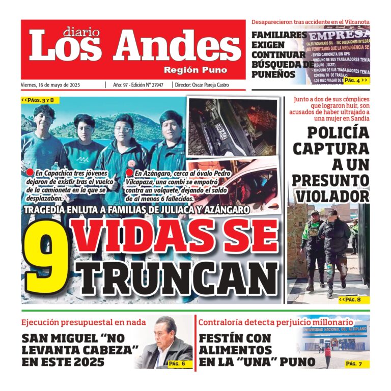 PUNO: Diario los Andes 16/05/2025