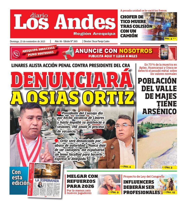 AREQUIPA: Diario Los Andes 23/11/2025