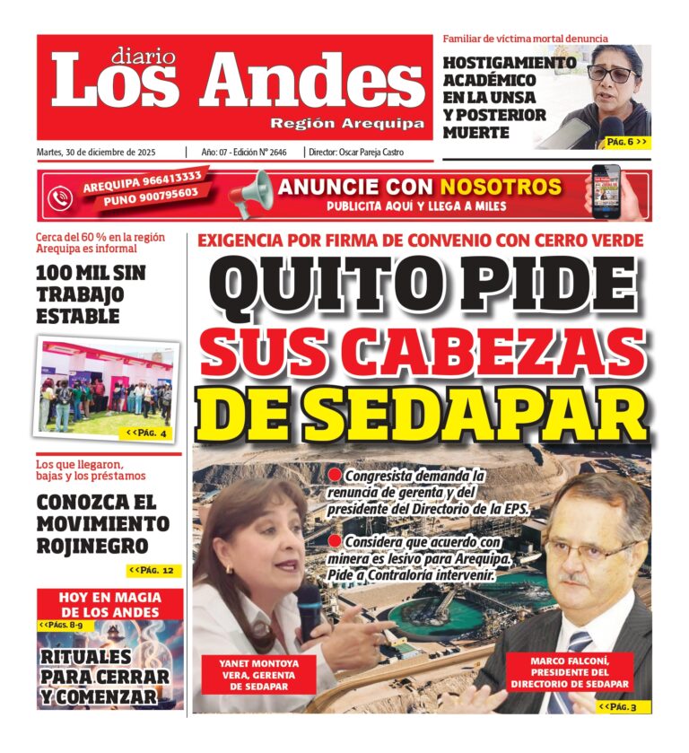 AREQUIPA: Diario Los Andes 30/12/2025