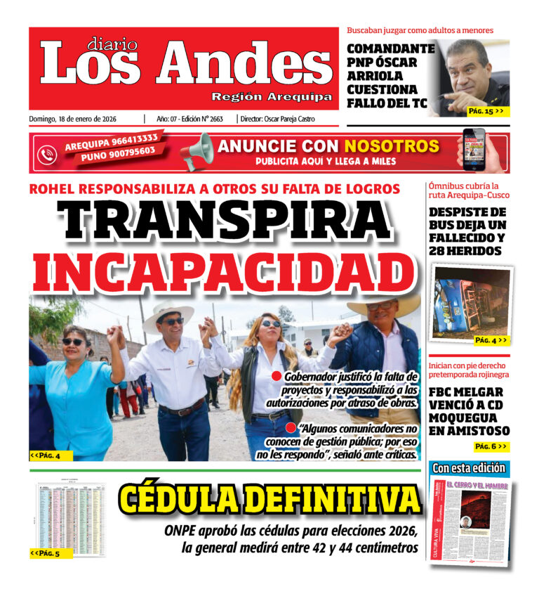 AREQUIPA: Diario Los Andes 18/01/2026