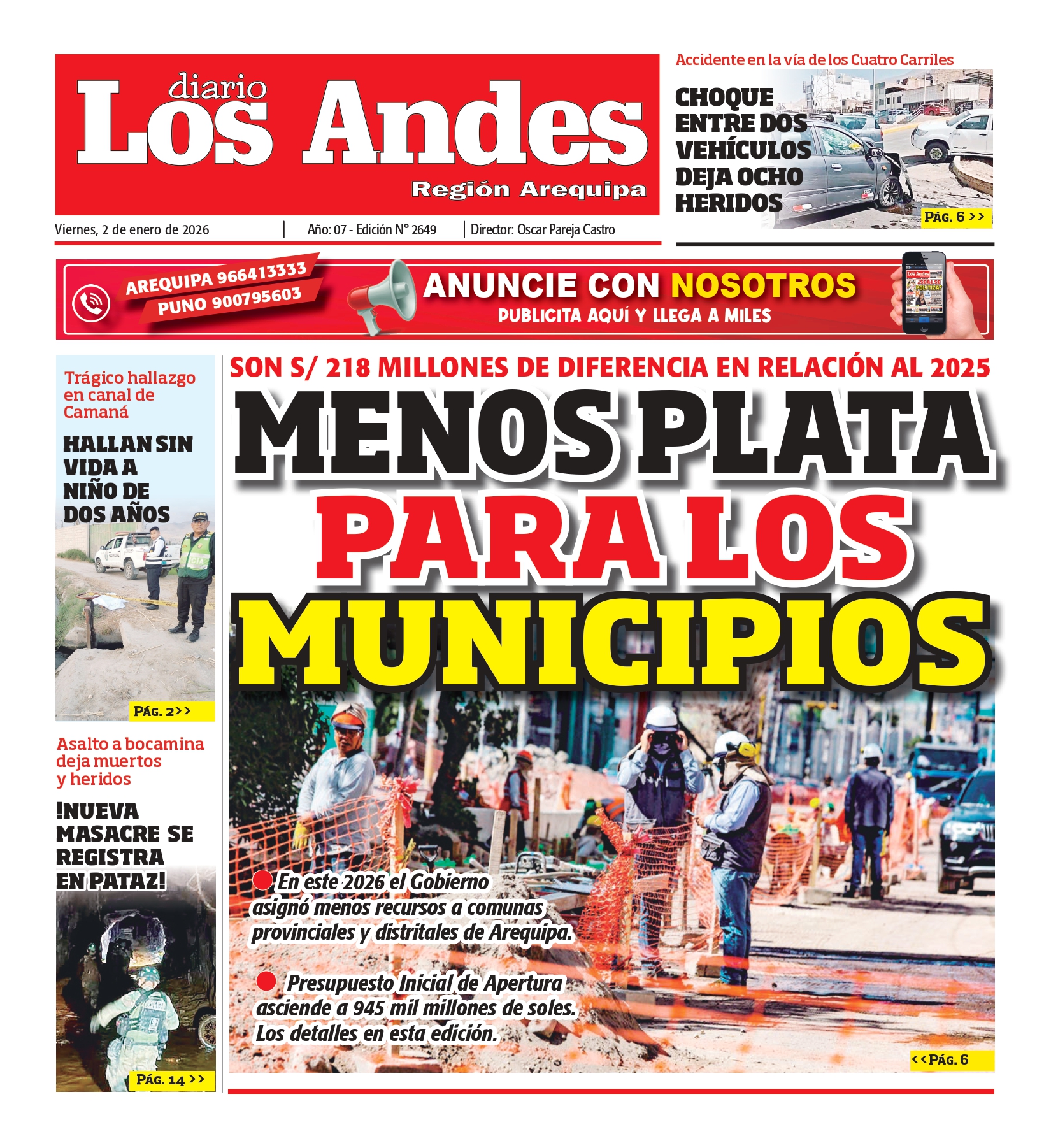 AREQUIPA: Diario Los Andes 02/01/2026 - Diario los Andes