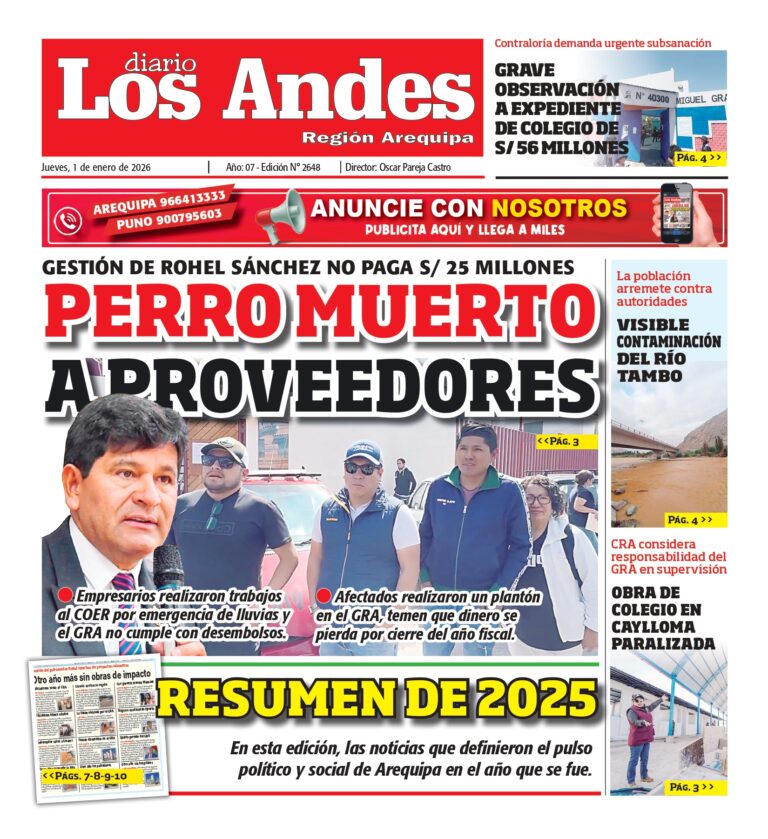 AREQUIPA: Diario Los Andes 01/01/2026