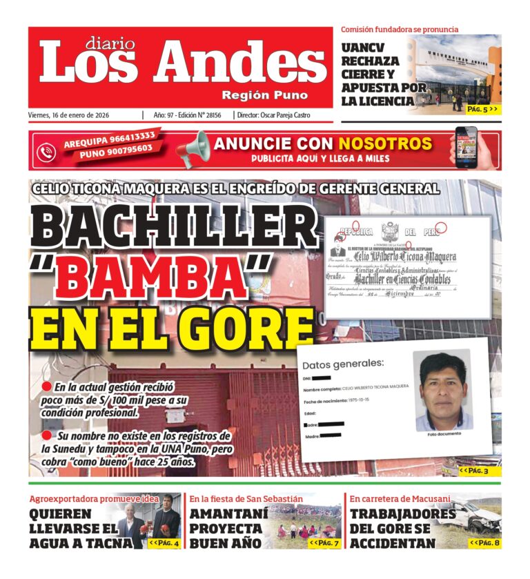 PUNO: Diario Los Andes 16/01/2026