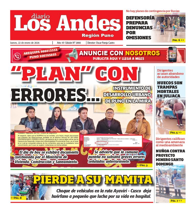 PUNO: Diario Los Andes 22/01/2026