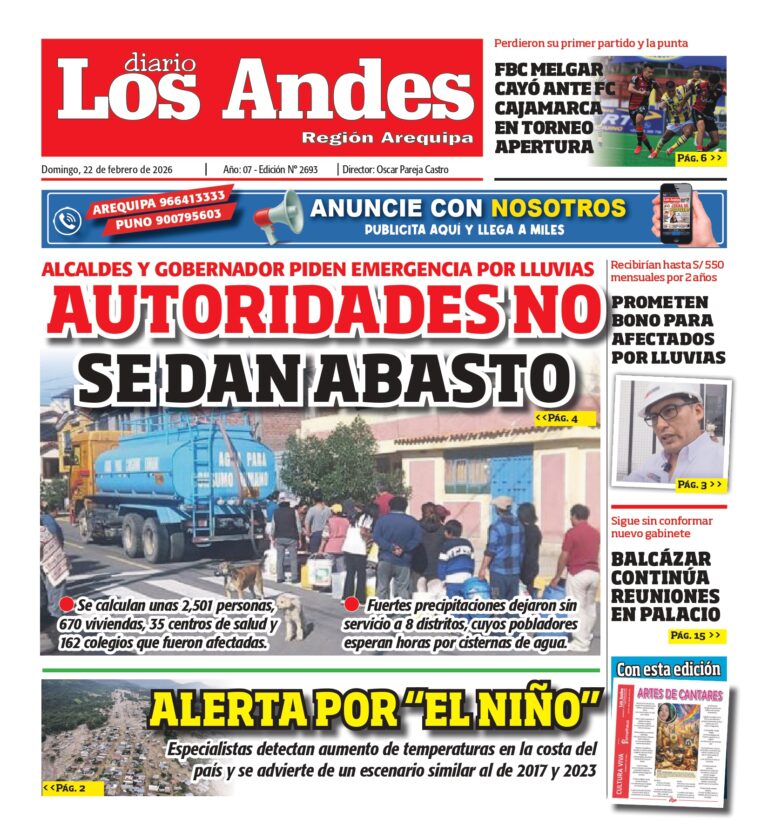AREQUIPA: Diario Los Andes 22/02/2026