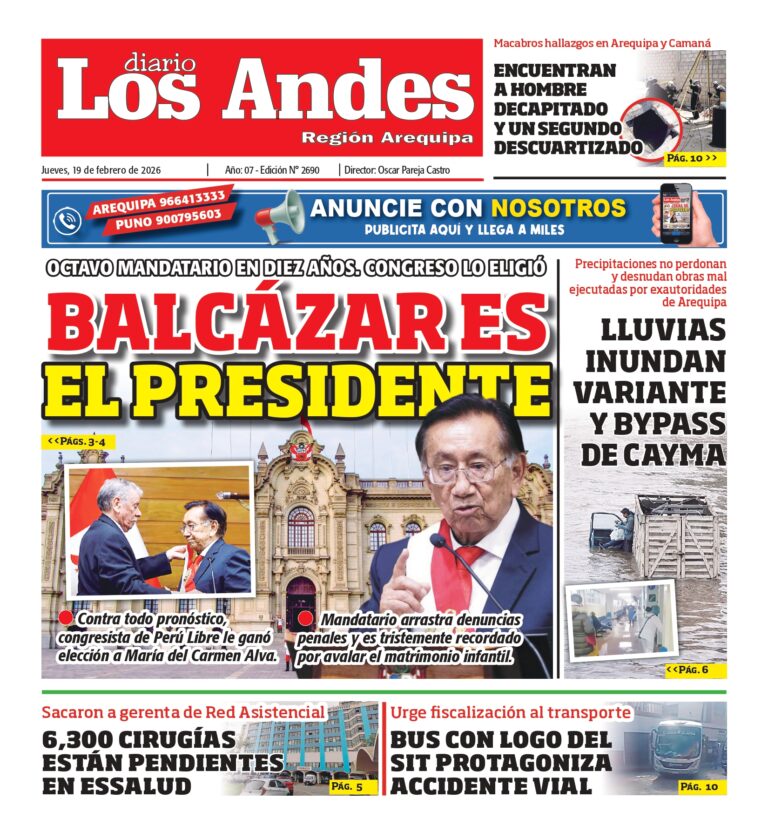 AREQUIPA: Diario Los Andes 19/02/2026
