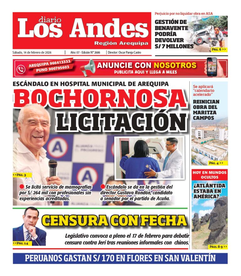 AREQUIPA: Diario Los Andes 14/02/2026