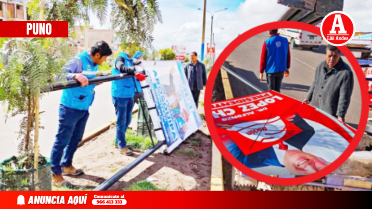 Juliaca: Retiran propaganda electoral instalados en áreas verdes de la ciudad